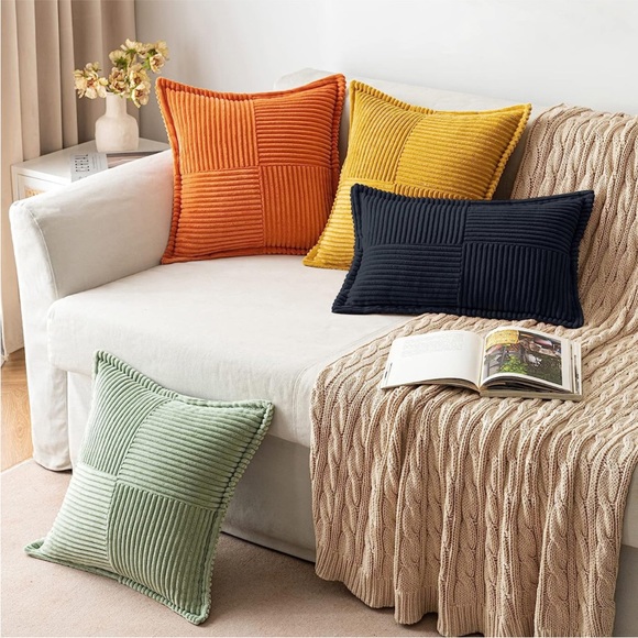 Striped Black Corduroy Farmhouse Luxury Soft Decorative Stylish Pillow Cover Set - Picture 5 of 5